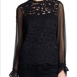 Alexis Scalloped Black Lace Shear Sleeves Blouse